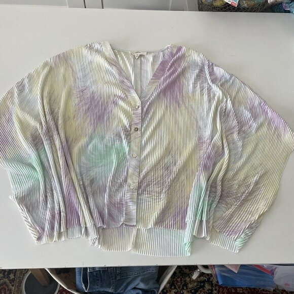 Entro Top Womens M/L Multi Pastel Tie-Dye Pleated Boxy Crop Blouse Spring - Picture 3 of 10
